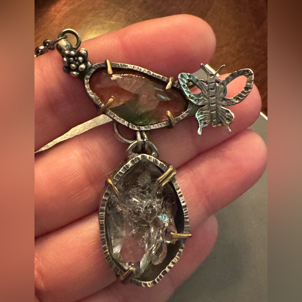 Sterling Silver and Tourmaline Pendant with Herkimer Diamond Necklace - Picture 9 of 14